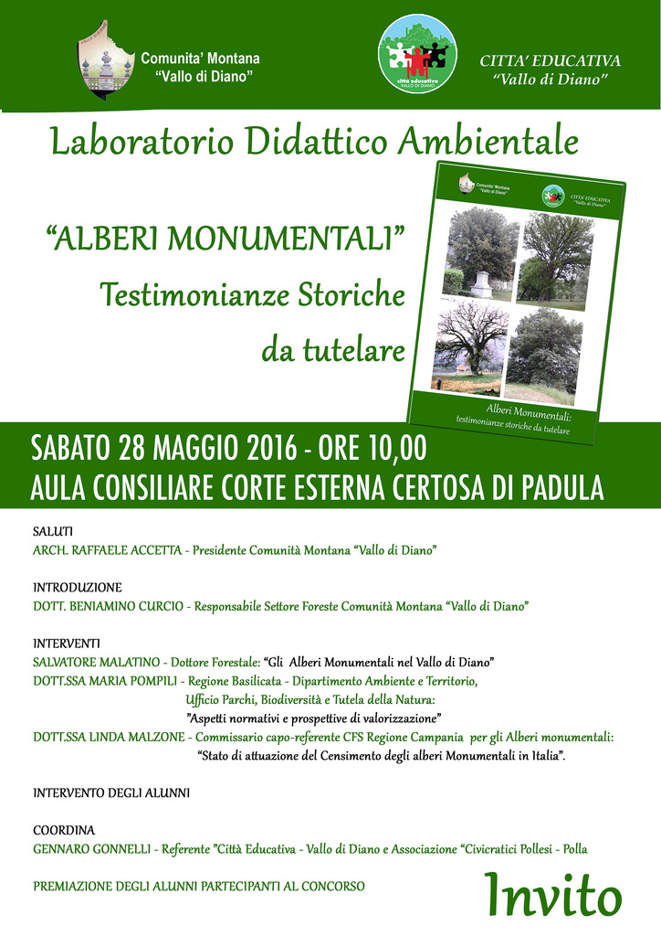 Padula: il 28 maggio laboratorio didattico ambientale “Alberi Monumentali – testimonianze storiche da tutelare”