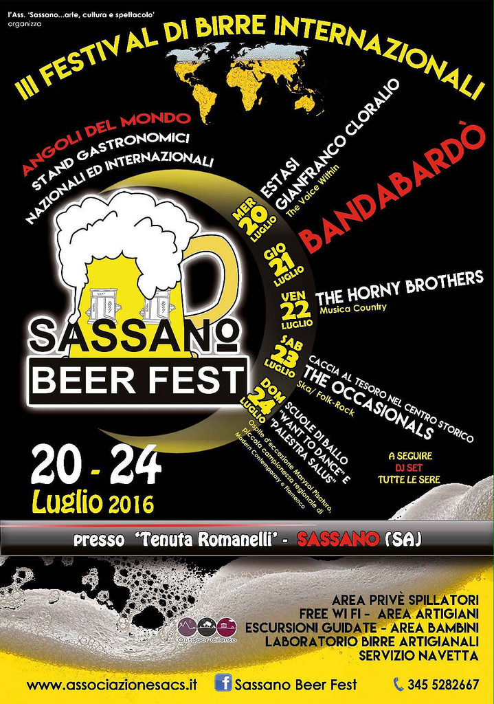 Dal 20 al 24 luglio al “Sassano Beer Fest” birre internazionali e gastronomia dal mondo