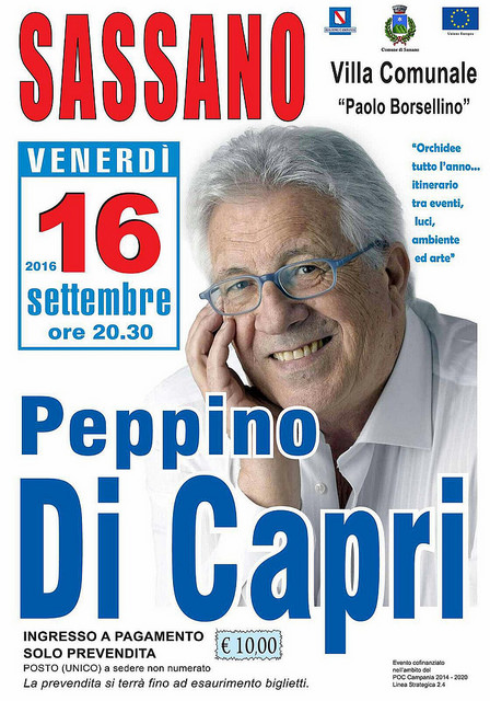 Sassano: il 16 settembre le note di Peppino Di Capri in concerto nella Villa Comunale