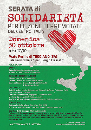 Teggiano: il 30ottobre serata di solidarietà per le zone terremotate del Centro Italia