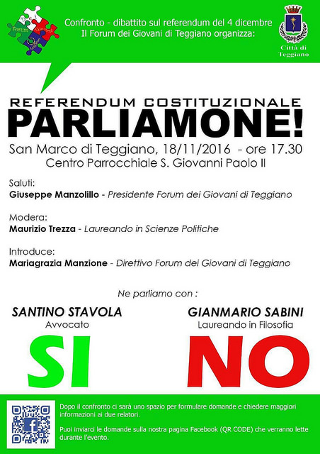 Teggiano: il 18 novembre il Forum dei Giovani discute del referendum costituzionale